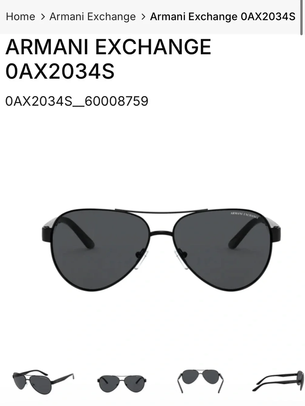 Armani Exchange sunglasses men pilot unisex authentic